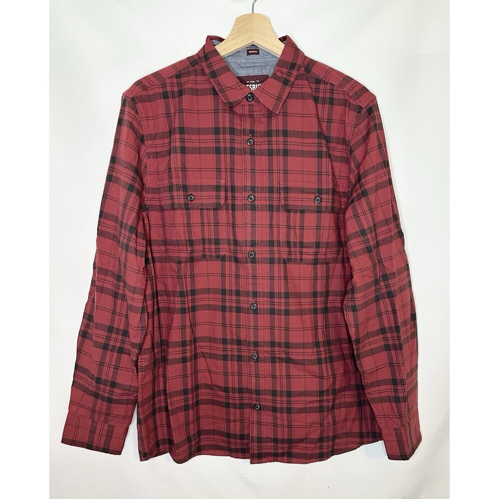 Alesbury 100% Cotton Red Black Plaid Button Up Shirt‎ Regular Men's MEDIUM NWOT